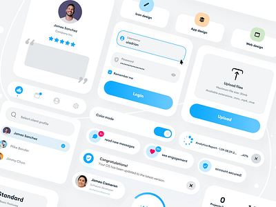 UI Components - Light UI app branding cards clean components design design system fields icons input kit minimal mobile modern testimonials ui ui components ui design ui kit ux