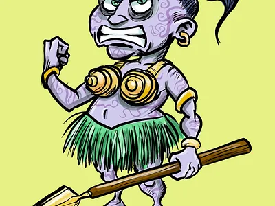 Tattooed savage warrior cartoon character humour illustration
