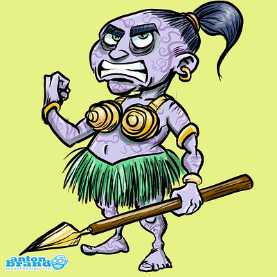 Tattooed savage warrior cartoon character humour illustration