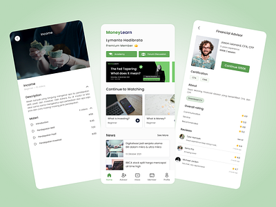 MoneyLearn app design education finance financial learn learning mobile mobile app study ui ux