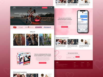 Relationships tips site redesign | Derezione Amore branding dating design figma love relationships site ui ux website design