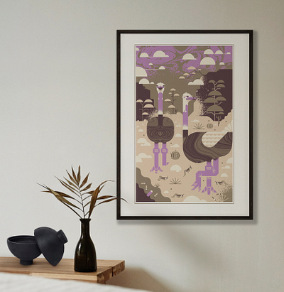 Somali Ostriches bird character desert design dry geometric illustration landscape ostrich ostriches texture trees vector