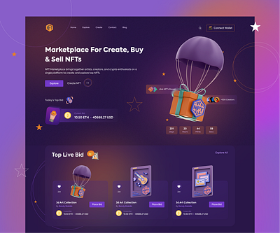 NFT Marketplace Landing Page nft nft app nft landing page nft marketplace nft ui ux nft webapp nft website nft website design nft website ui non fungible token ui ux design user experiences user interface website