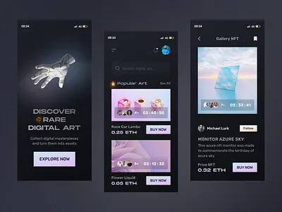 NFT Mobile Apps Design bitcoin blockhain cart cryptocurrency dark digital art digital works dogecoin ethereum illustration mobile apps nft nft aps nft art rareitem token ui uiux ux wallet