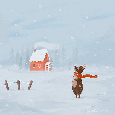 Christmas illustration with a Deer in a Red Scarf design illustration