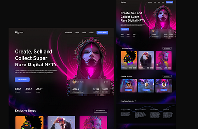 NFT Marketplace 👾 darkmode design nft nftlandingpage nftmarketplace nftwebsite ui uidesign uxdesign uxui webdesign