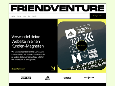 Friendventure Hero Header Concept | Digital Agency adobe xd agency agency website bold clean creative design design agency digital agency header hero header landingpage minimal modern ui ui design ux ux design web design website