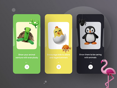 Animal Life Mobile App - Onboarding Screens 3d animallife animation concept creative design figma illustration minimal mobileapp mobileappdesign modern onboardingscreens prototyping ui ui8 uidesign ux