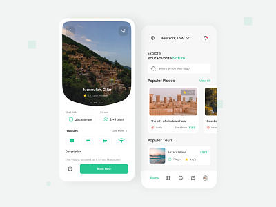 Vtravel | Booking App app app design app ui booking concept dailyui design facilities hotel minimal mobile mobile app nature product tour travel trend trip ui ux