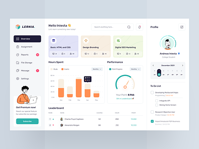 E - Learning Dashboard 📚 analytic chart clean clean dashboard course dashboard dashboarddesign design e learning education illustration learn profile progress study to do list ui ux web design website