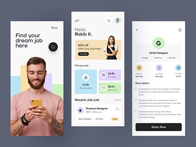 Job Finder App android app career employee find job find work hire hiring ios job job finder job listing job portal job search mobile mobile app mobile design uiux ux vacancies