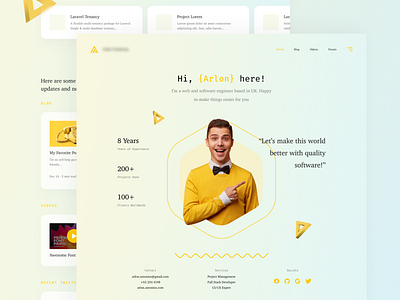 Modern Online Portfolio 3d branding clean footer glass gradient home landing menu minimal navigation portfolio resume white yellow