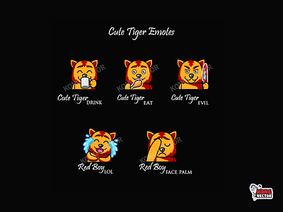 Cute Tiger Twitch Emotes animal cartoon cute design drink eat emoji emote emotes evil facepalm graphicforstreams illustration logo lol lovely tiger twitch twitchemote twitchemotes