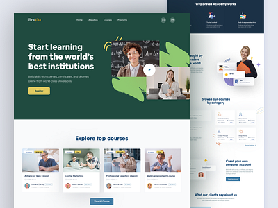 E-Learning Landing Page all animation branding clean e learnig landing page e learning e learning website elearning website elerning elerning landing page graphic design homepage homepage design minimal design ui uiux design web website website design