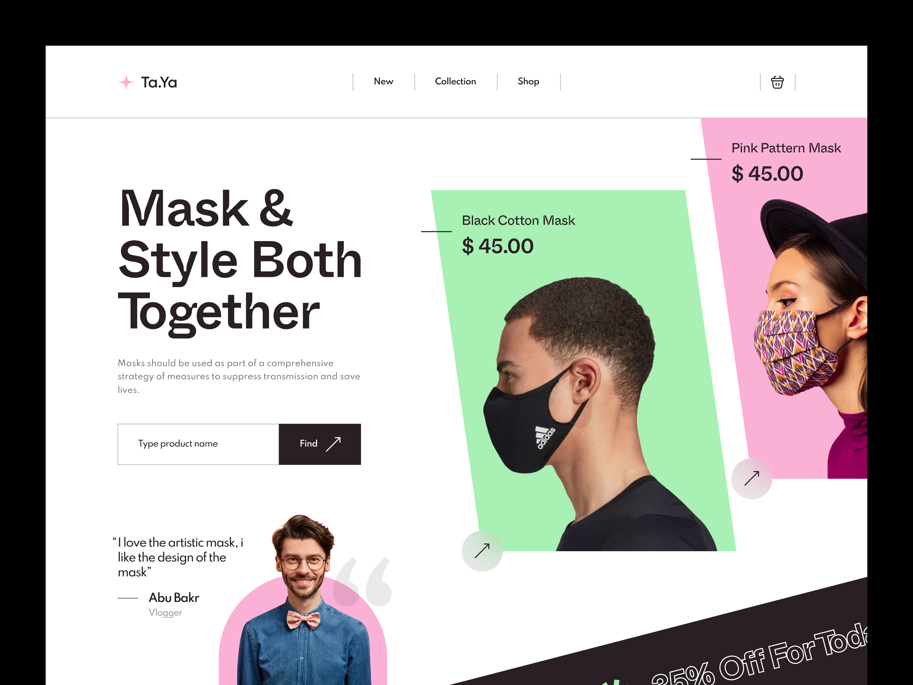 Mask Shop E-Commerce Website - Hero Header clean cloth design e commerce ecommerce fashion fashion brand header hero homepage landing page mask online store shop tanim trendy ui web web design website