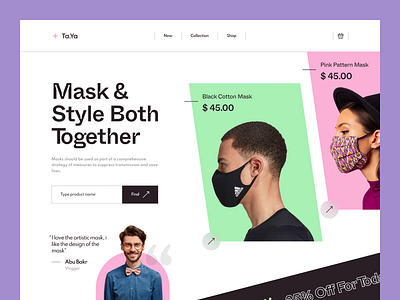 Mask Shop E-Commerce Website - Hero Header clean cloth design e commerce ecommerce fashion fashion brand header hero homepage landing page mask online store shop tanim trendy ui web web design website