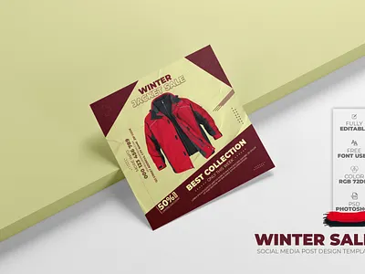 Winter Jacket Sale Social Media or Instagram Post Design background branding christmas design graphic design hoodie icon illustration logo post design post template print sale social media ui ux vector winter winter sale