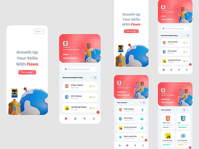 Flows - Online Course App UI Design app application design graphic design icon inspiration learning online online course app ui ui design uidesign uiux ux