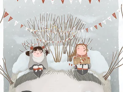 Winter with Hákon book illustration christmas design friends girls holidays illustration kids illustration monster sister story winter