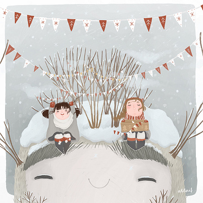 Winter with Hákon book illustration christmas design friends girls holidays illustration kids illustration monster sister story winter