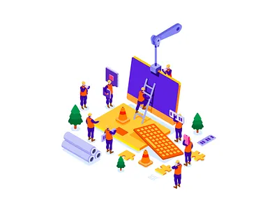 Under Construction construction coworking design graphic design graphics illustration isometric minimalism team team work teamwork under construction vector work