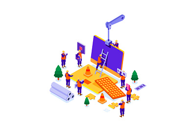 Under Construction construction coworking design graphic design graphics illustration isometric minimalism team team work teamwork under construction vector work