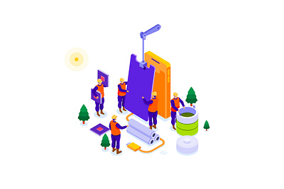 Repairing coworking design graphic design graphics illustration isometric minimalism team team work teamwork vector