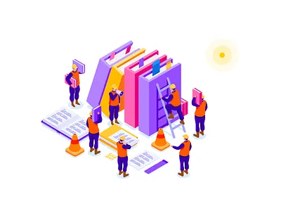 Knowledge Management coworking design graphic design graphics illustration isometric minimalism progress team team work teamwork vector