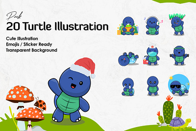 Turtle Emojis Pack Illustrations cute emojis cute turtle emojis emojis design emoticon face illustration sticker turtle turtle design turtle emoticon turtle illustration turtle logo turtle pack