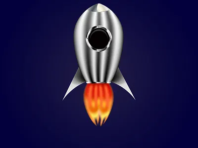 Starting of metalic rocket on blue background color