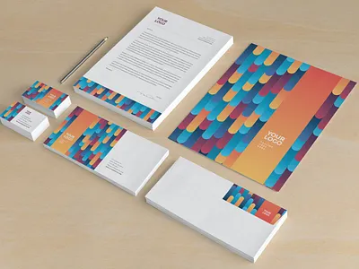 Cool Colorful Stripes Stationery abstract brand stationery branding business card clean colorful corporate corporate identity creative identity letterhead logo design minimal modern pattern presentation print simple stationery visual identity