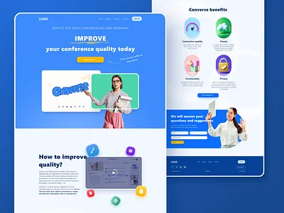 Converse - Landing blue colour design digital figma landing landing for saas online meeting ui uiux ux website zoom