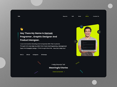 Portfolio about clean clean site dark dark site dark web exprience landing landing page peronal web personal portfolio portfolio site resume skill ui ui design uidesign website work