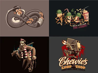 Various Shirts adobe illustrator design humor illustration parody pop culture poster screen print shirt typography vector