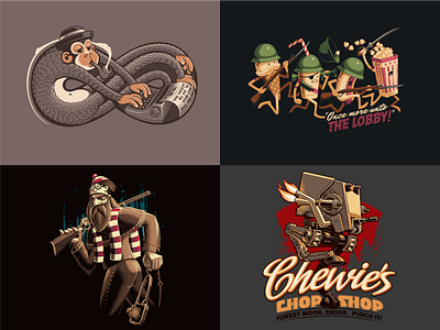 Various Shirts adobe illustrator design humor illustration parody pop culture poster screen print shirt typography vector