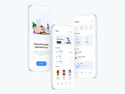 Yoga App activity app design exploration fitness gym illustration ios application minimal mobile app design mobile design mobile ui personal trainer popular design ui design uiux design user interface ux design workout yoga yoga app