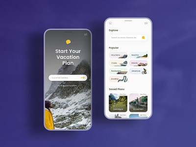 Landing Page Travel Plan beaches cruise explore landing page locations mobile mountains road trip search travel plan trip ui yellow grey