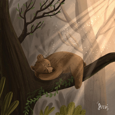 Bear sleeping in woods illustration book illustration cartoon character children illustration design drawing graphic design illustration