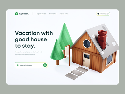 House Rental - Hero Section 3d 3d illustration clean design house rent illustration ui ui design ui ux ux ux design