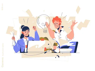 Bright idea illustration bright business character flat idea illustration kit8 man startup teamwork vector woman