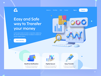 Transaction Service Website 3d bank transfer creative graphic hero illustration landing page logo minimal template transaction ui ui design unlikeothers user interface ux ux design web website website design