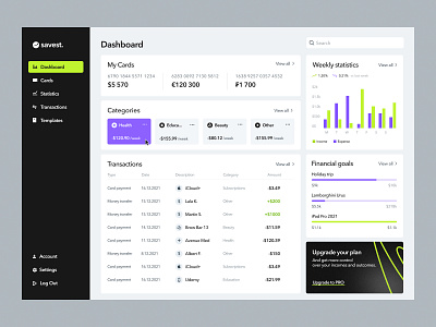 Savest – Fintech Web App application banking chart dashboard design finance fintech interface logo money neo banking product design table ui unikorns ux web app