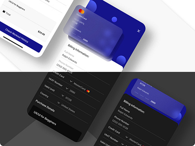 Dark/Light Theme billing page buttons card design concept dropdowns figma input fields inter mobile app ui design ui themes ux design