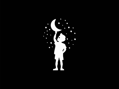 Kid Holding Moon At Night Logo boy branding character child children cute design holding identity illustration kid logo mark moon night parenting stars symbol vector