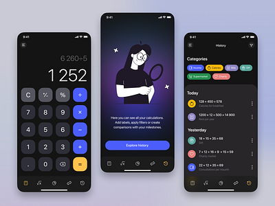 Calculator app app calculator design history icon labels ui ux