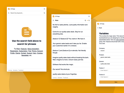 UI Copy plugin for Figma action ai plugin brand messaging branding content copy copywriter design plugin extention figma generator label lorem ipsum marketing phrases plugin text voice and tone widget yellow