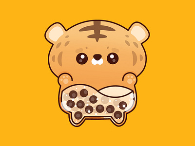 Draw This In Your Style animal boba branding bubbletea cute design dtiys graphic happy illustration kawaii kid logo minimal tiger tigers