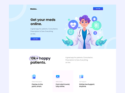 Medoc - Telemedicine Web Landing Concept doctor illustration landing landing page medical online doctor pixel navy product telemedicine ui uiux web design web ui