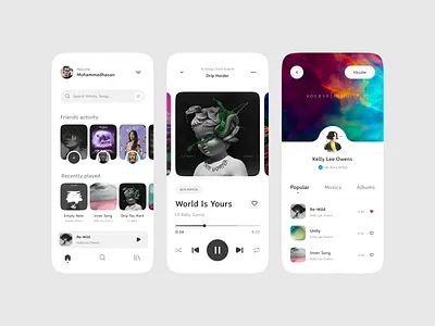 Tuneza: Music Player App | Light application artist audio clean ui concept creative figma minimal mobile music music player player player ui podcast product design spotify ui ui design user intefrace ux