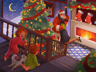 I Saw Mommy Kissing Santa Claus art children christmas christmas magic christmas tree design design studio digital art digital illustration family graphic design illustration illustrator kissing love parents people santa claus winter winter holidays